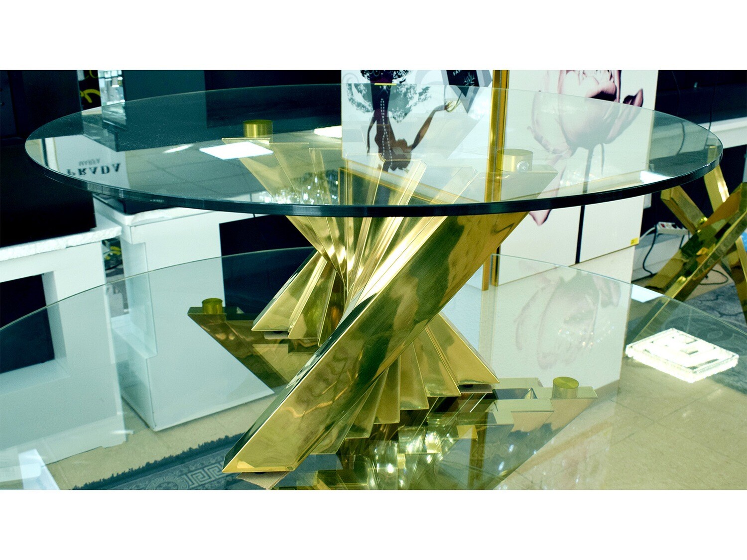 Design Couchtisch "Durra" Rund 100 cm Glasplatte Gold Wohnzimmer