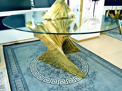 Design Esstisch "Durra" Rund 160 cm Glasplatte Gold Esszimmer