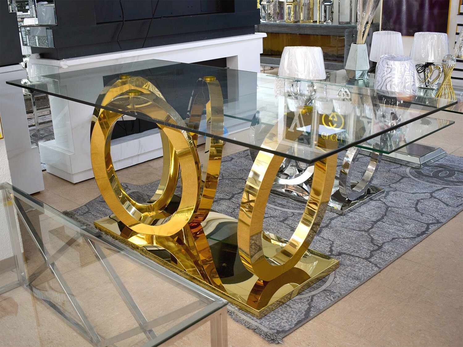 Design Esstisch &quot;Gloria&quot; 180x90 Glasplatte Gold Esszimmer