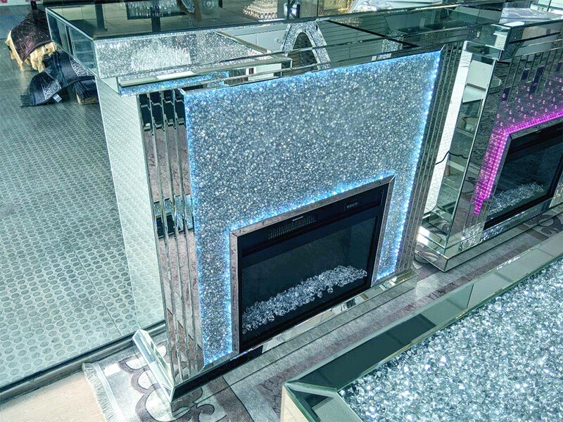 Spiegel Kamin &quot;Kara&quot; LED Heizfunktion Diamant-Design