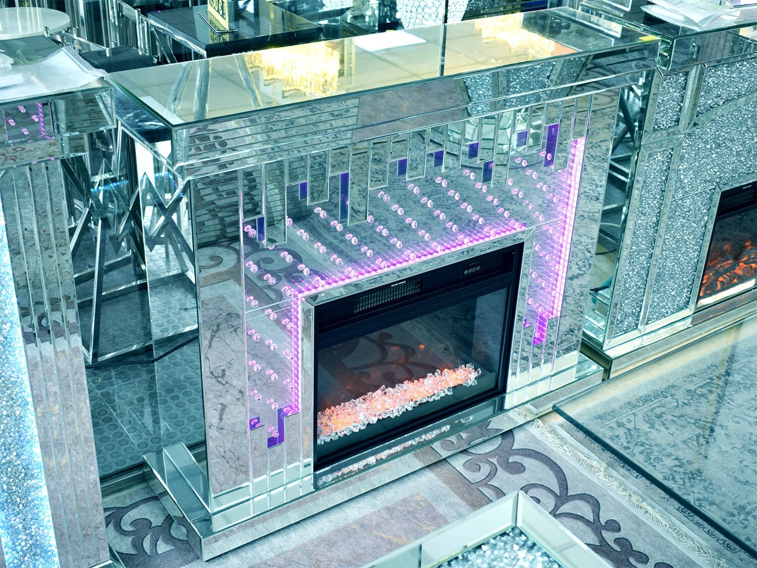 Spiegel Kamin &quot;Fantasy&quot; LED Heizfunktion Diamant-Design