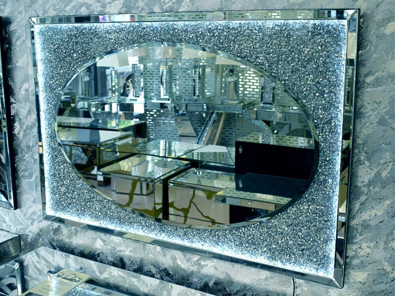LED Spiegel &quot;Blink&quot; Silber Diamant-Verzierung Schlafzimmer