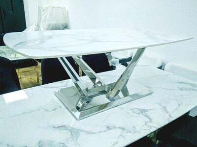 Design Couchtisch "Petra" 130x70 Weiss Silber Mamor-Design