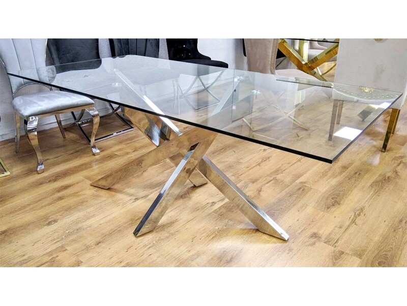Design Esstisch &quot;Ava&quot; 180x90 Glasplatte Silber Esszimmer