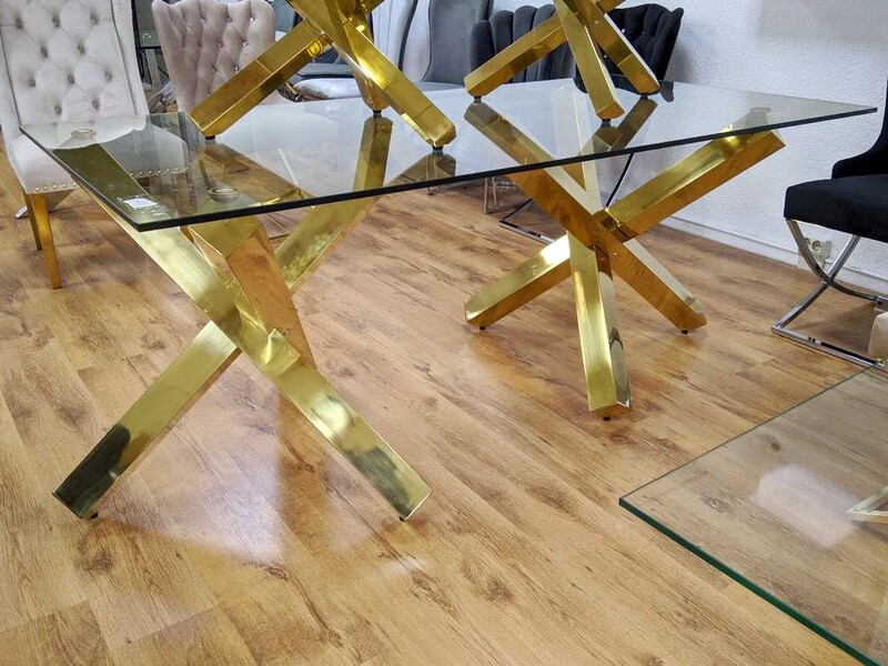 Design Esstisch &quot;Schatz&quot; 180x90 Glasplatte Gold Esszimmer