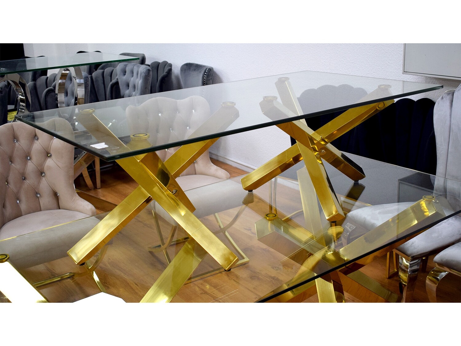 Design Couchtisch &quot;Schatz&quot; 130x70 Glasplatte Gold Wohnzimmer