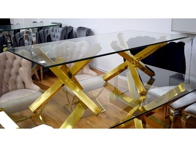 Design Couchtisch "Schatz" 130x70 Glasplatte Gold Wohnzimmer