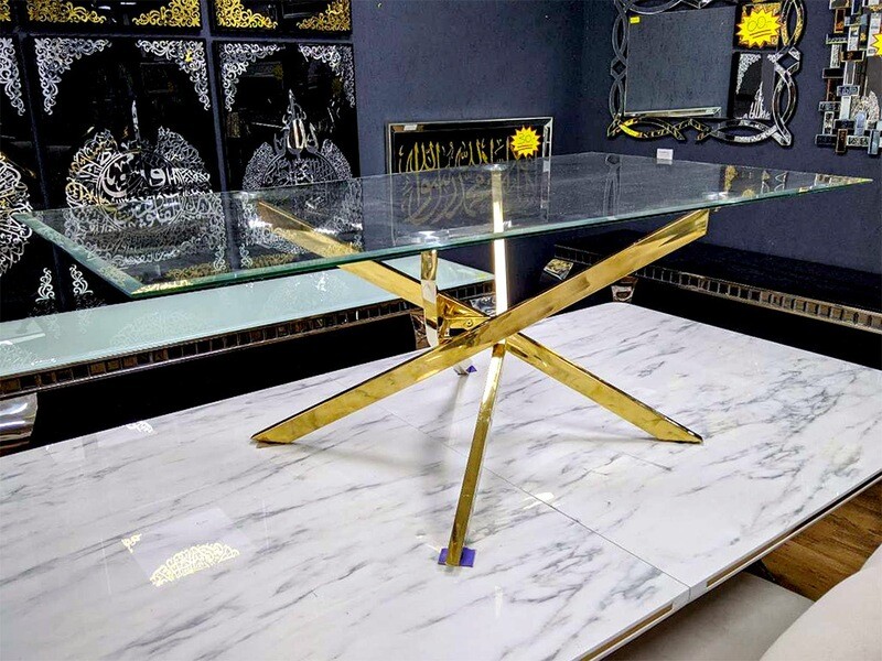 Design Couchtisch &quot;Ava&quot; 130x70 Glasplatte Gold Wohnzimmer