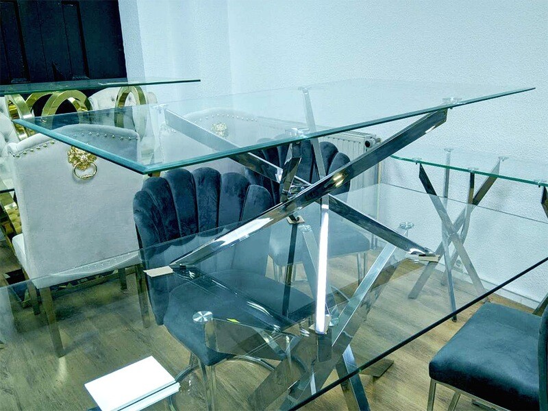 Design Couchtisch &quot;Ava&quot; 130x70 Glasplatte Silber Wohnzimmer