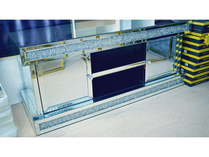 Spiegel TV-Lowboard &quot;Alex&quot; Silber Diamant-Design Schrank Ablage