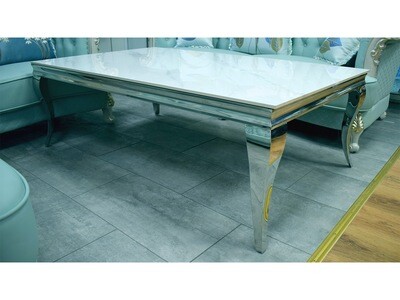 XL Couchtisch "Ayla" 150 cm Weiss Silber Marmor-Design Wohnzimmer