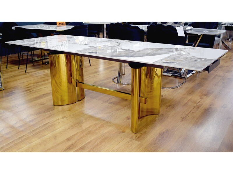 Esstisch &quot;Marta&quot; Ausziehbar 160 zu 230 cm Weiss Gold Marmor-Design