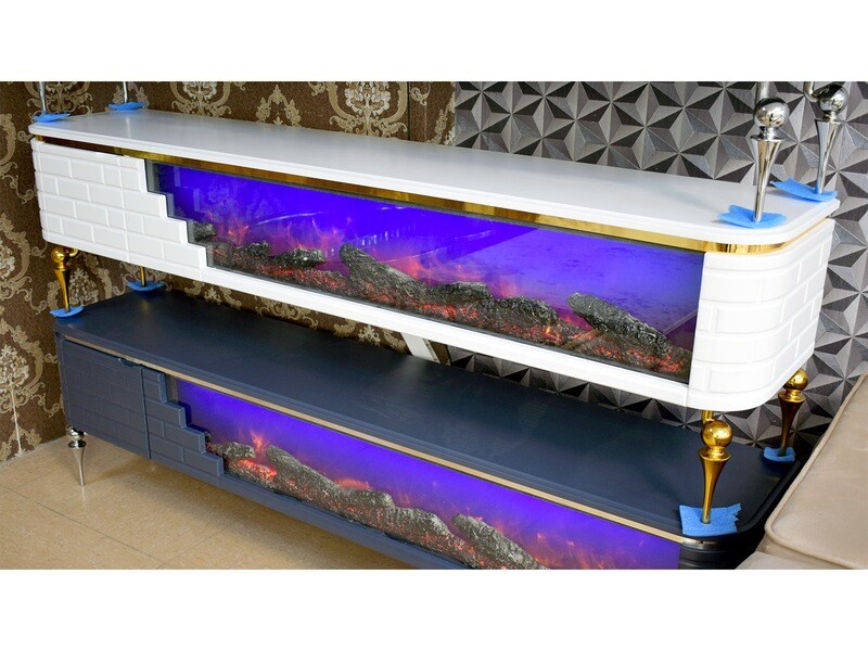 TV Lowboard &quot;Pablo&quot; Deko-Kamin Weiss Gold Stauraum Schrank