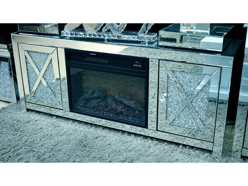 Spiegel TV-Lowboard &quot;Nikos&quot; Kamin Silber Diamant-Design Schrank