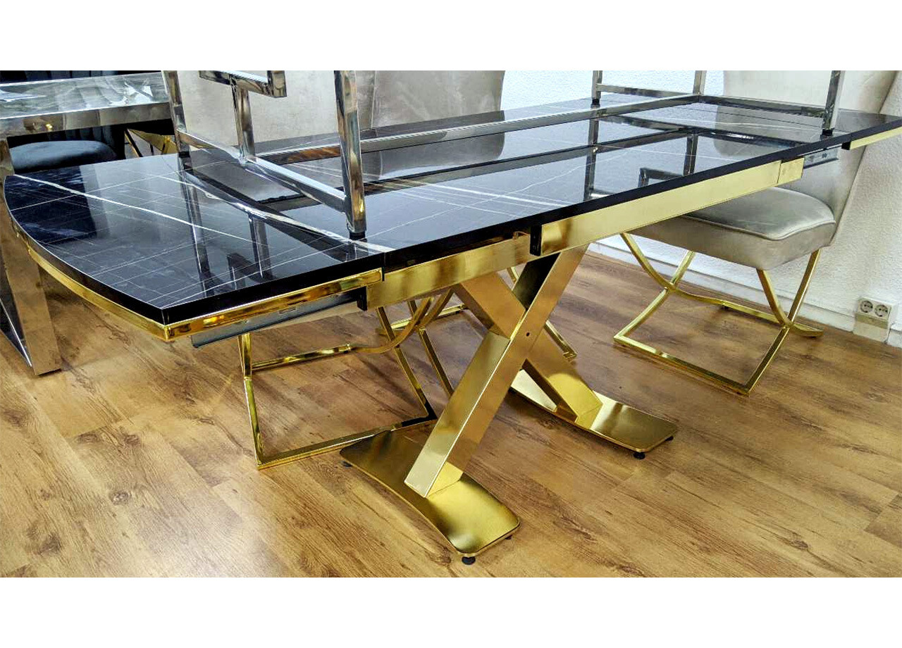 Esstisch Ausziehbar "Asal" 120 zu 180 cm Schwarz Gold Küche Tisch