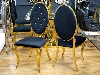 Luxus Chesterfield Stuhl "Albert" Schwarz Gold Esszimmer