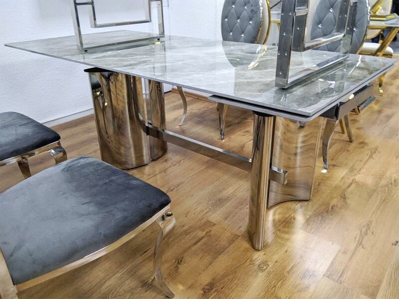 Esstisch &quot;Marta&quot; Ausziehbar 160 zu 230 cm Grau Silber Marmor-Design