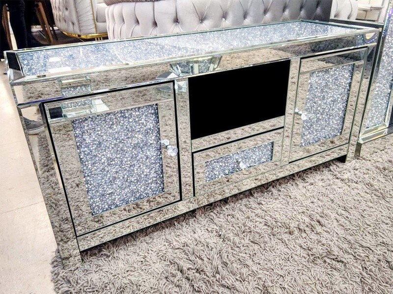Spiegel TV-Lowboard &quot;Jan&quot; 120 cm Silber Diamant-Design Wohnzimmer