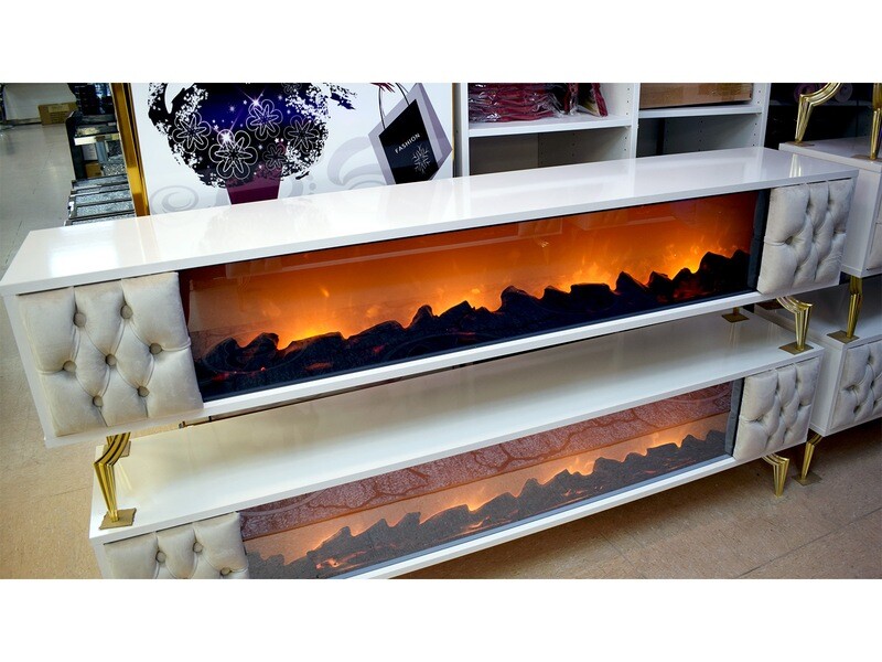 TV-Lowboard &quot;Clara&quot; LED Deko-Kamin 180 cm Beige Gold Wohnzimmer