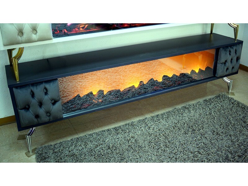 TV-Lowboard &quot;Clara&quot; LED Deko-Kamin 180 cm Grau Silber Wohnzimmer