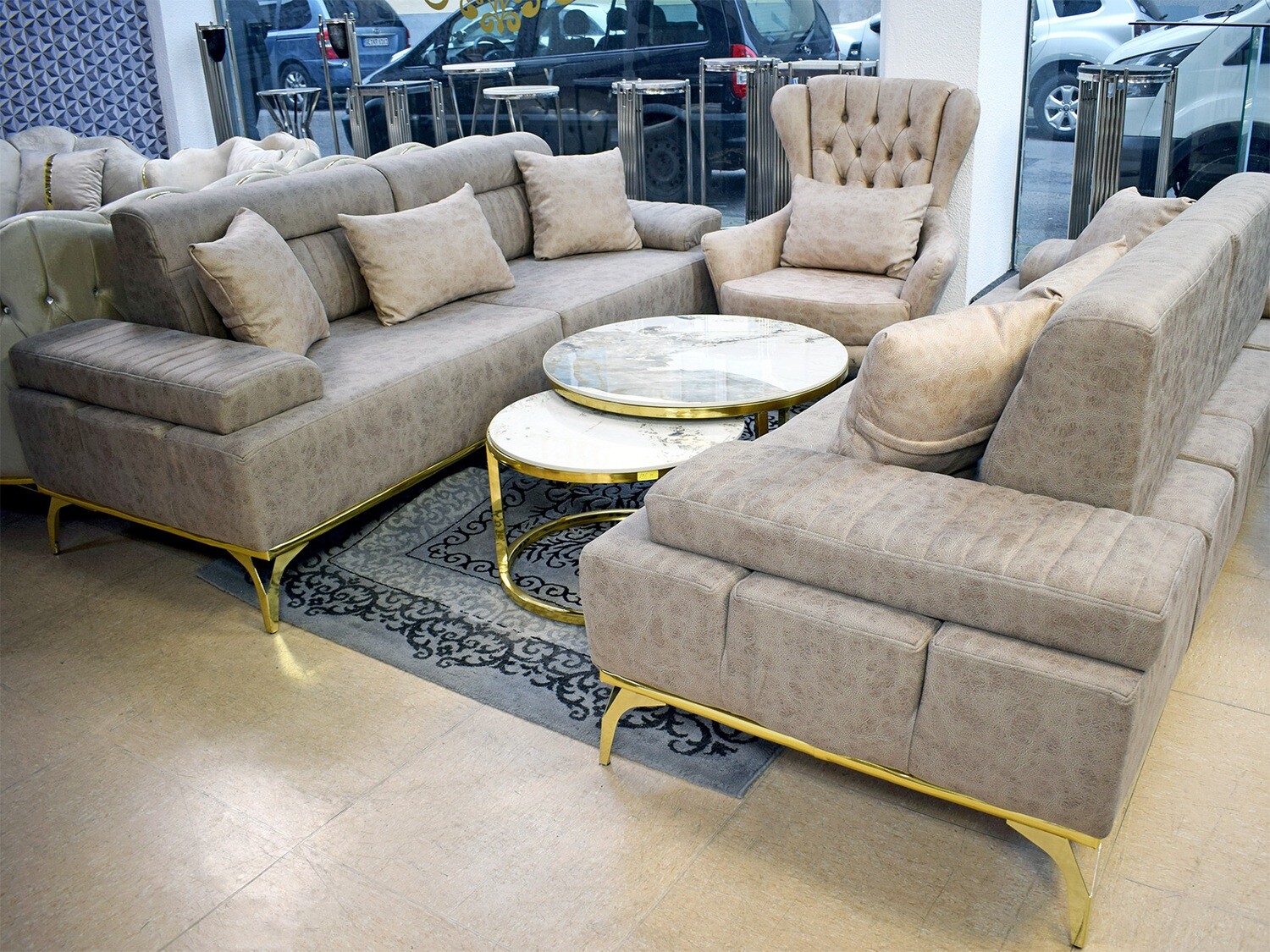 Design 3-3-1 Schlafsofa "Tara" Farbauswahl Leder-Optik Garnitur