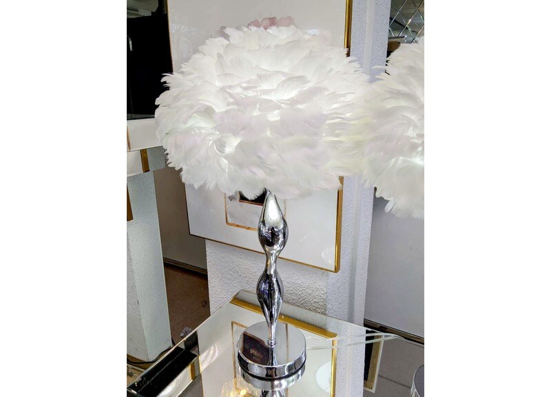 Deko Tischlampe &quot;Soft&quot; Weiss Silber Federn Design