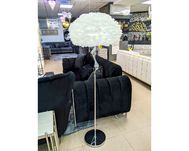 Deko Stehlampe &quot;Soft&quot; Weiss Silber Federn Design