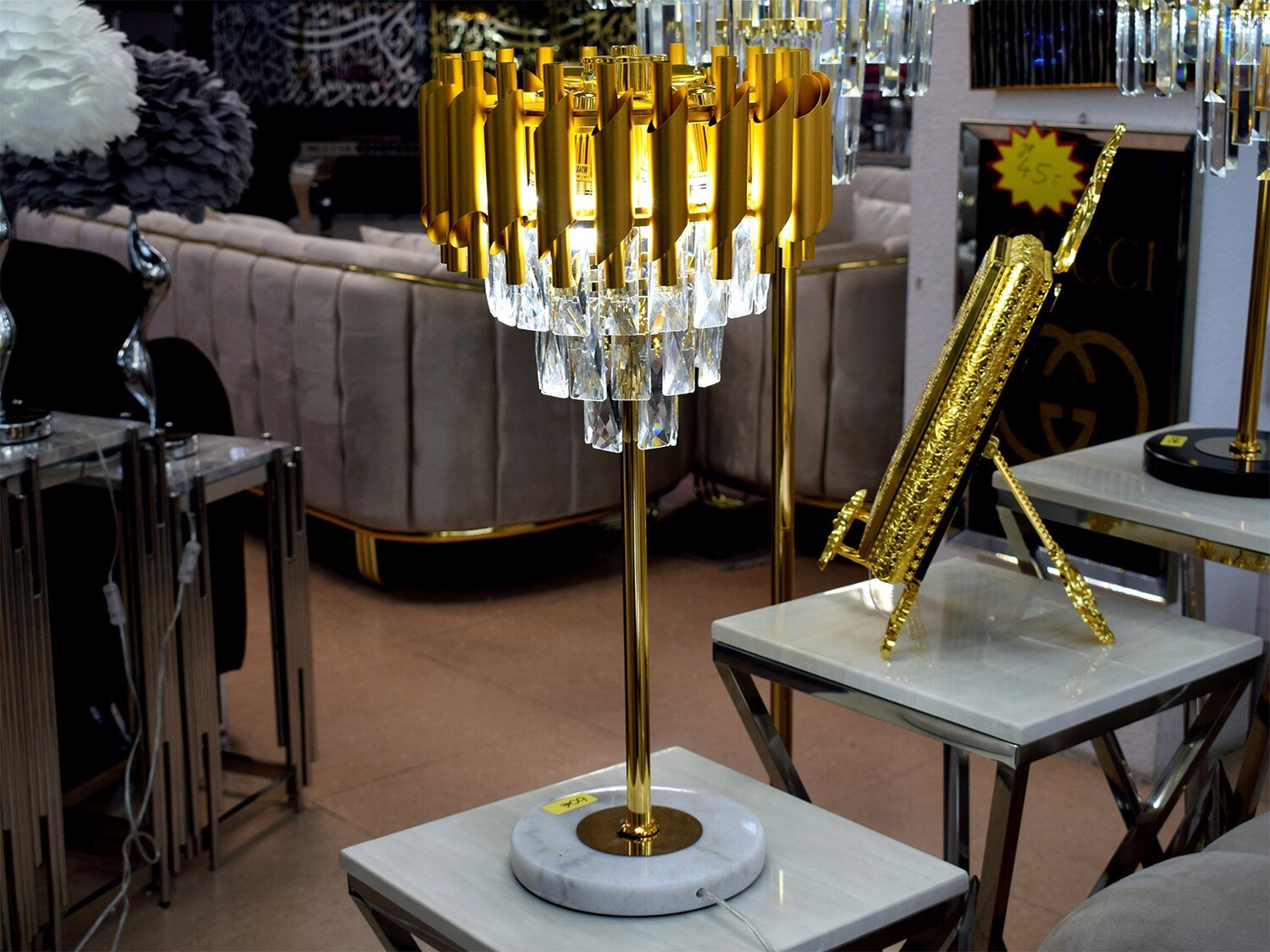 Deko Tischlampe "Glanz" Gold Steine Marmor Design inkl. LED