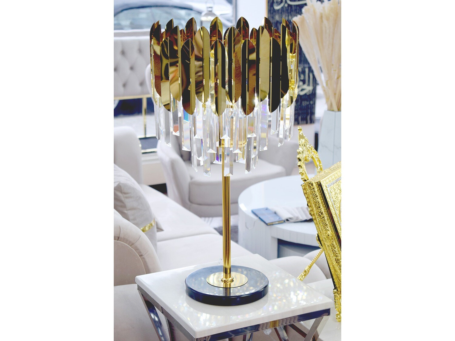 Deko Tischlampe "Palast" Gold Steine Design + LED