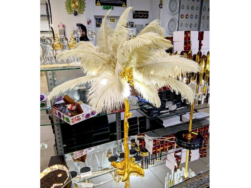 Deko Tischlampe &quot;Sahara&quot; Gold Beige Palme Design + LED