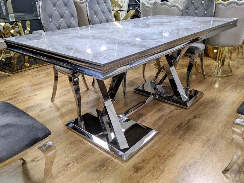 Esstisch 180x90 &quot;Titan&quot; Grau Silber Esszimmer Küche Marmor-Optik