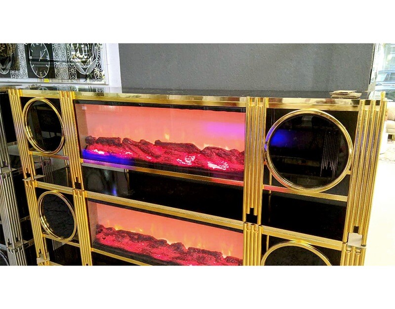 TV-Lowboard &quot;Florida&quot; LED Deko-Kamin 180 cm Gold Schwarz