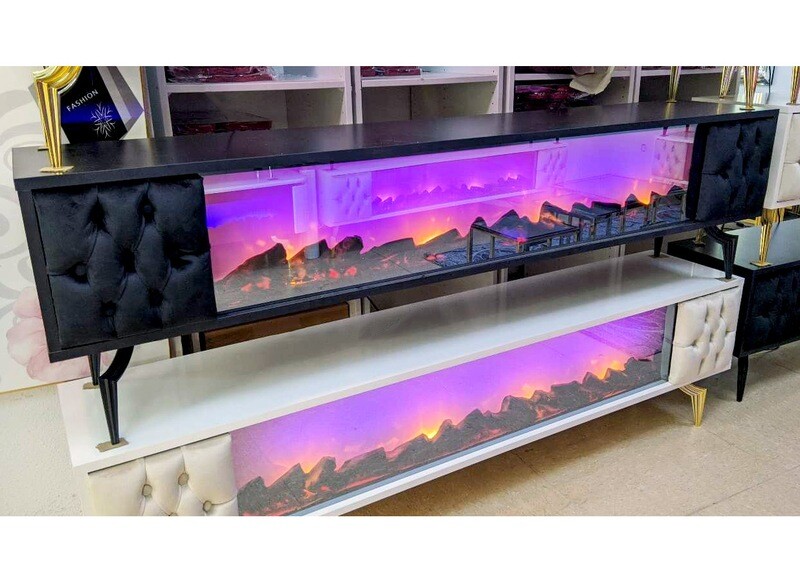 TV-Lowboard &quot;Clara&quot; LED Deko-Kamin 180 cm Schwarz Wohnzimmer