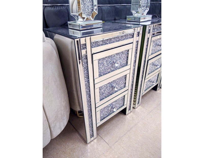 Spiegel Nachttisch &quot;Magie&quot; Silber Diamant-Design Schlafzimmer