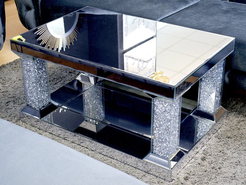 Spiegel Couchtisch &quot;Reflektion&quot; 90x60 Diamant-Design Silber