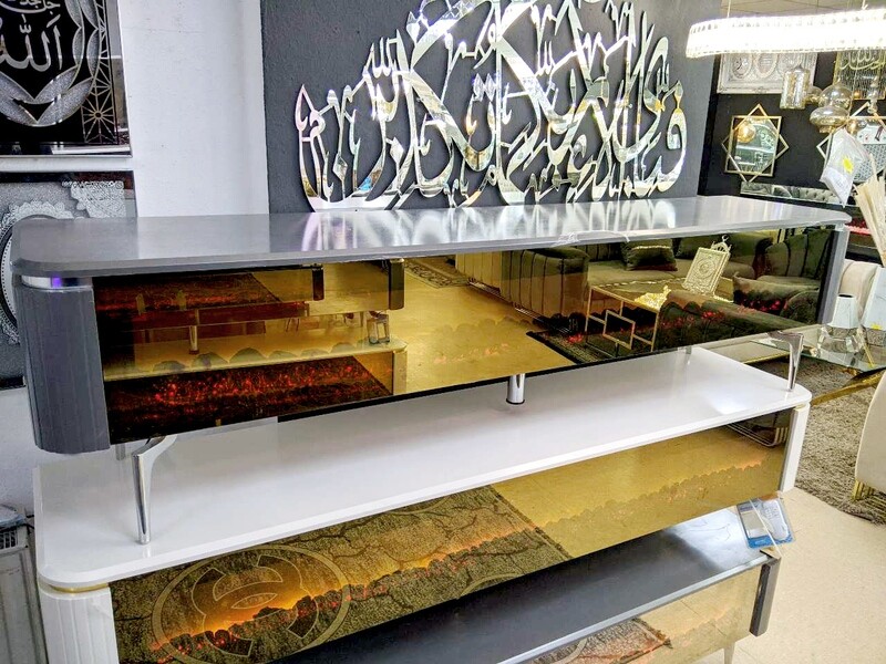 TV Lowboard &quot;Orion&quot; 190 cm Deko-Kamin Grau Silber