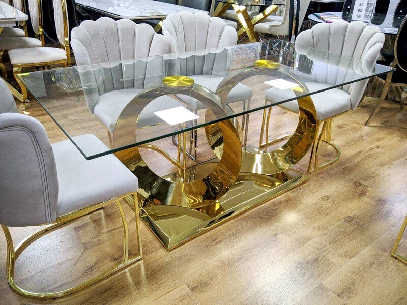 Design Esstisch &quot;Himmel&quot; 180x90 Glasplatte Gold Esszimmer Küche