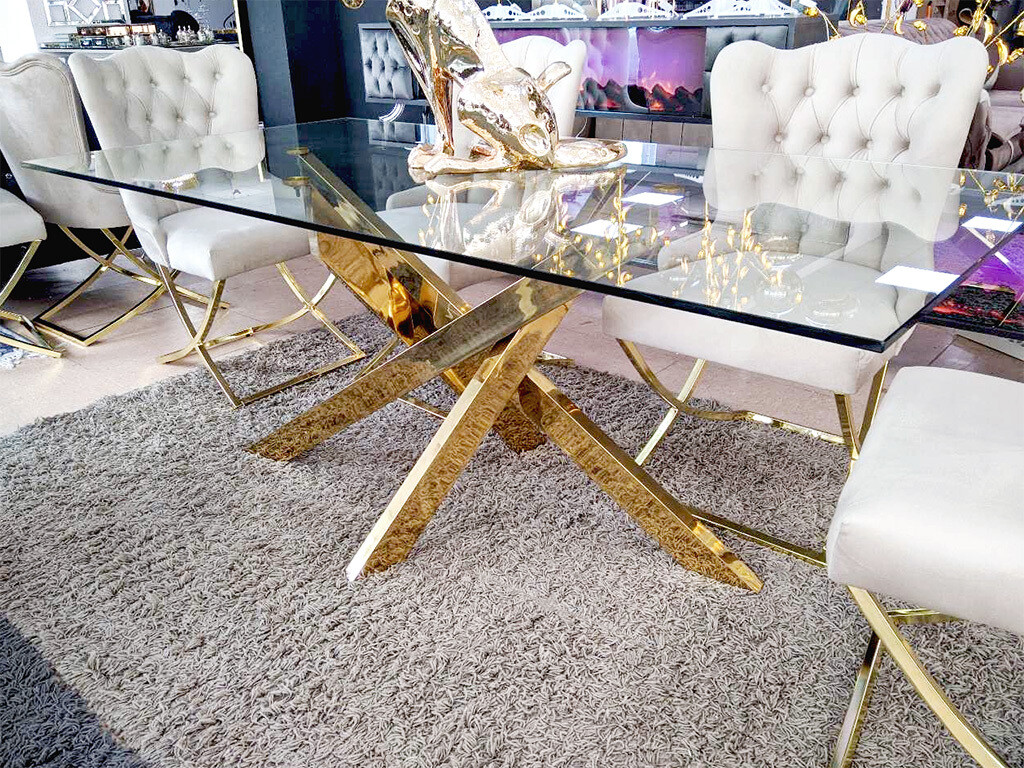 Design Esstisch &quot;Ava&quot; 180x90 Glasplatte Gold Esszimmer