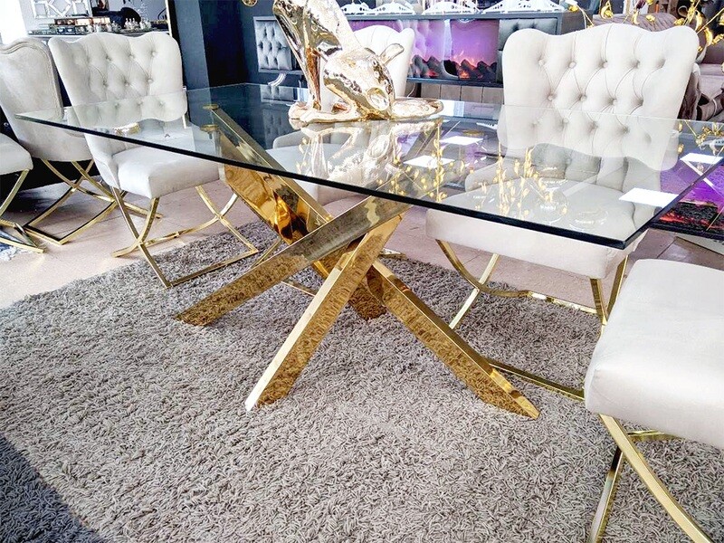 Design Esstisch &quot;Ava&quot; 180x90 Glasplatte Gold Esszimmer
