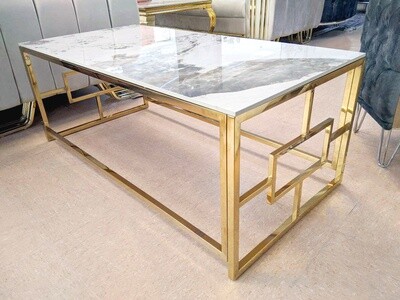 Couchtisch 120x60 "Han" Creme Gold Marmor-Design Wohnzimmer