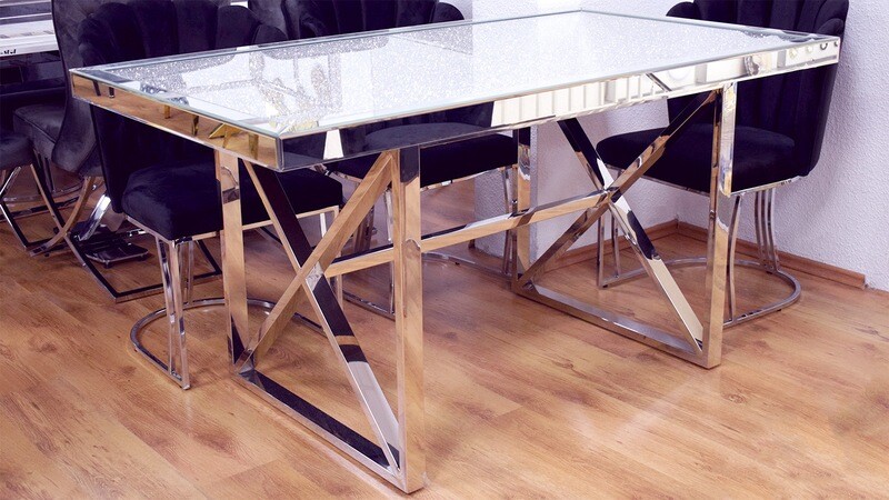 Spiegel Esstisch &quot;Cäsar&quot; 160 cm Silber Diamant-Design Küche Esszimmer