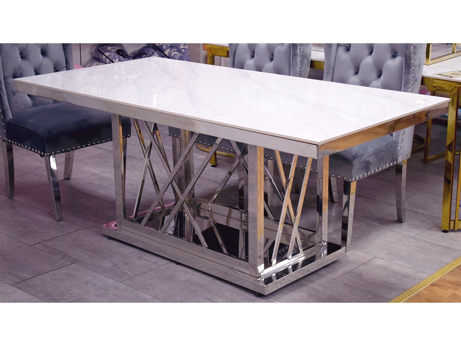 Design Esstisch &quot;Ben&quot; 180 cm Weiss Silber Küche Esszimmer