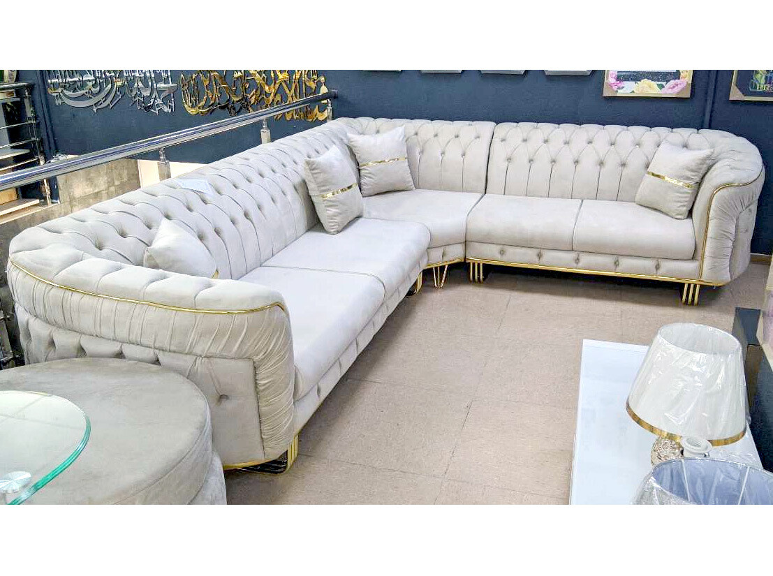 Chesterfield Ecksofa &quot;Amsterdam 2&quot; Füße Farbauswahl L-Form Couch, Varianten: Beige / Gold (ca. 8 Wochen Wartezeit)