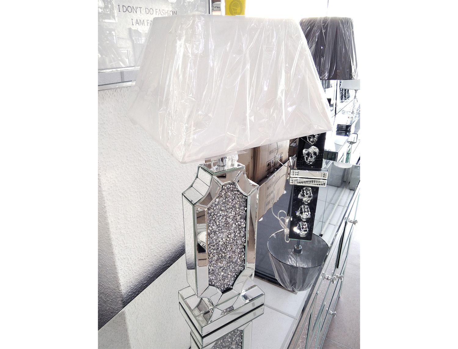 Tischlampe &quot;Stern&quot; Spiegel Silber Diamant-Design Crushed Ice