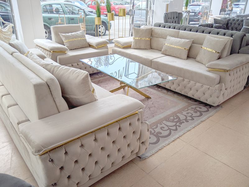Chesterfield Schlafsofa &quot;Komfort&quot; Beige Gold Farbauswahl 3-3-1 Komfort