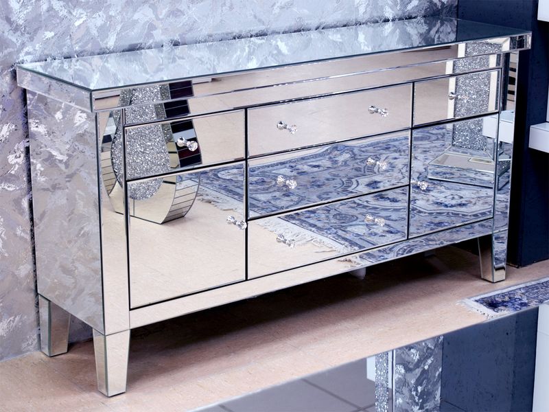 Spiegel Kommode &quot;Katja&quot; 150 cm Silber Schubladen Schlafzimmer