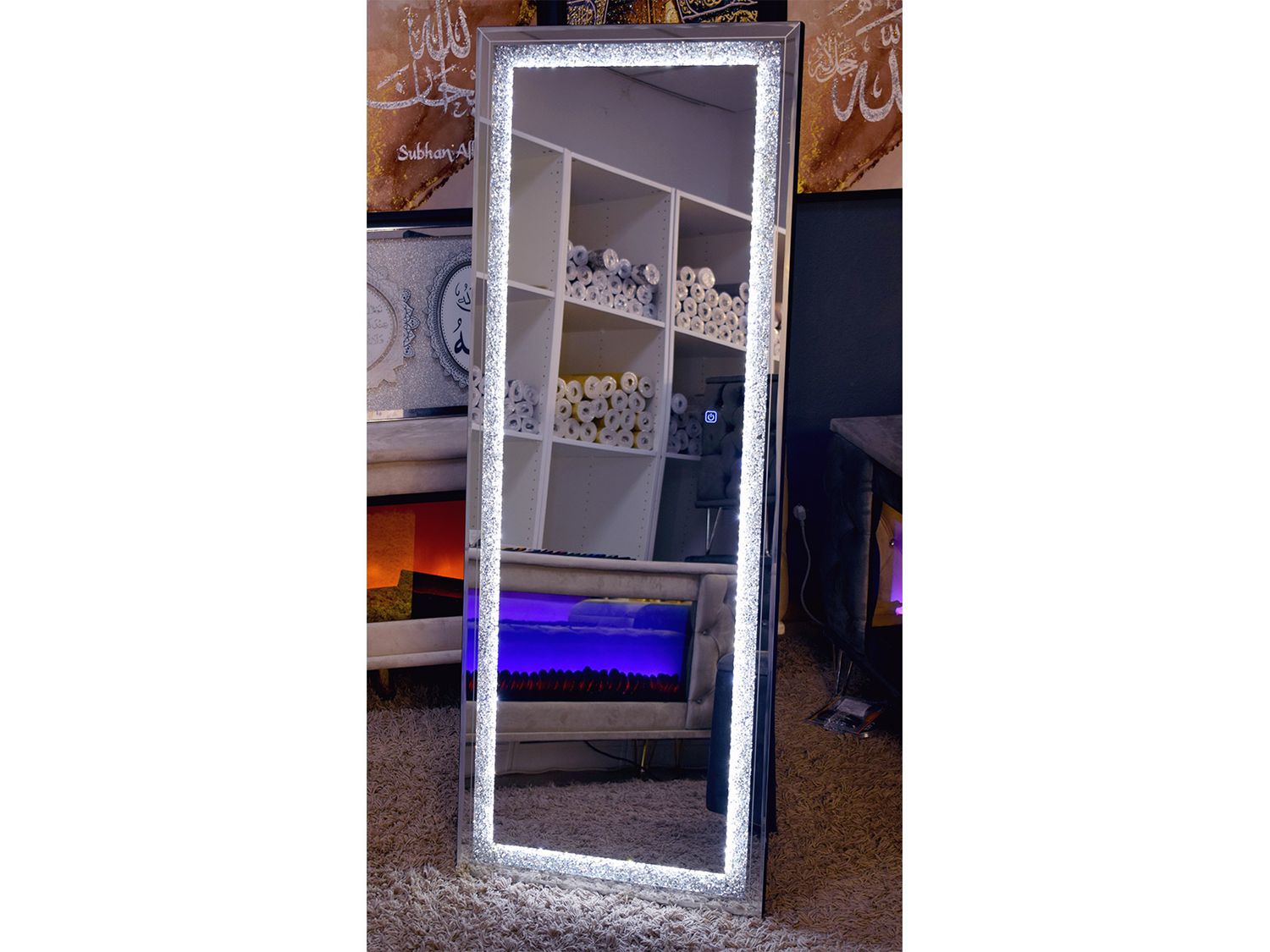 LED Standspiegel &quot;Galerie&quot; 60x160 Silber Crushed Diamant Deko