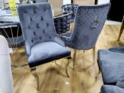 Chesterfield Esszimmer Stuhl &quot;William&quot; Grau Silber Ring Design