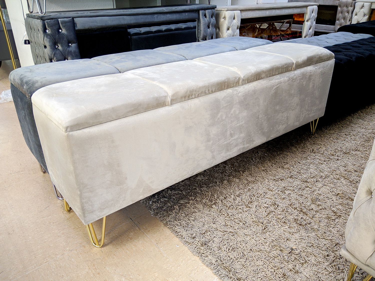 Design Sitzbank &quot;Nick&quot; Beige Gold Truhe Stauraum