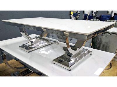 Design Couchtisch &quot;Nova&quot; 130x70 Weiss Silber Marmor-Optik Wohnzimmer